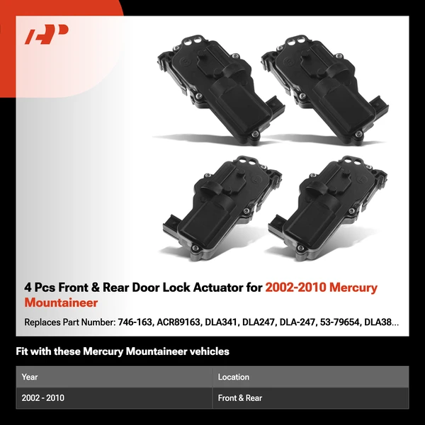 4 Pcs Front & Rear Door Lock Actuator for 2002-2010 Mercury Mountaineer