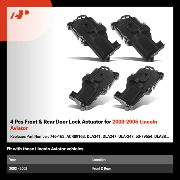4 Pcs Front & Rear Door Lock Actuator for 2003-2005 Lincoln Aviator