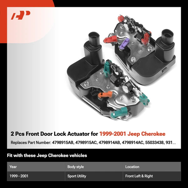 2 Pcs Front Door Lock Actuator for 1999-2001 Jeep Cherokee