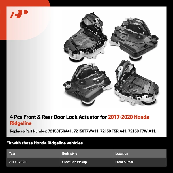 4 Pcs Front & Rear Door Lock Actuator for 2017-2020 Honda Ridgeline