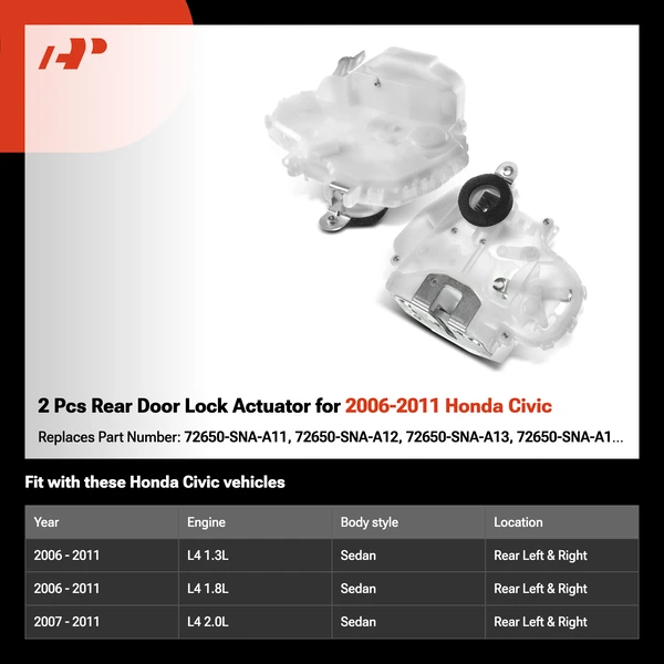 2 Pcs Rear Door Lock Actuator for 2006-2011 Honda Civic