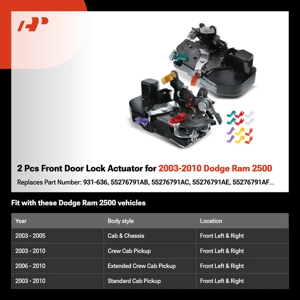 2 Pcs Front Door Lock Actuator for 2003-2010 Dodge Ram 2500