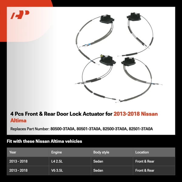 4 Pcs Front & Rear Door Lock Actuator for 2013-2018 Nissan Altima