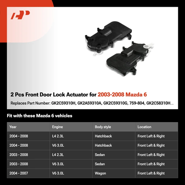 2 Pcs Front Door Lock Actuator for 2003-2008 Mazda 6