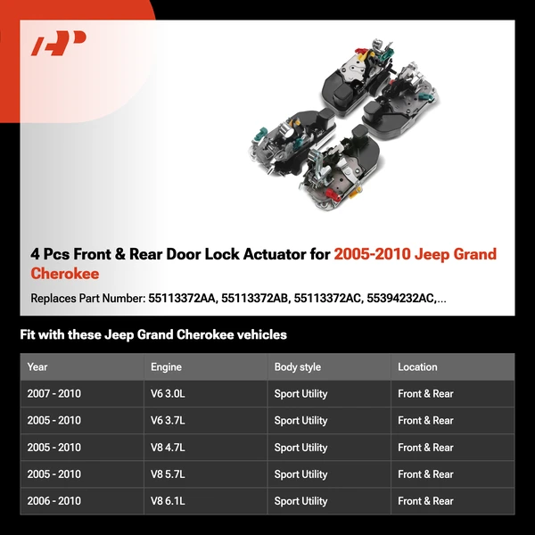 4 Pcs Front & Rear Door Lock Actuator for 2005-2010 Jeep Grand Cherokee