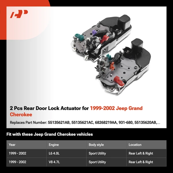 2 Pcs Rear Door Lock Actuator for 1999-2002 Jeep Grand Cherokee