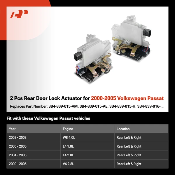 2 Pcs Rear Door Lock Actuator for 2000-2005 Volkswagen Passat