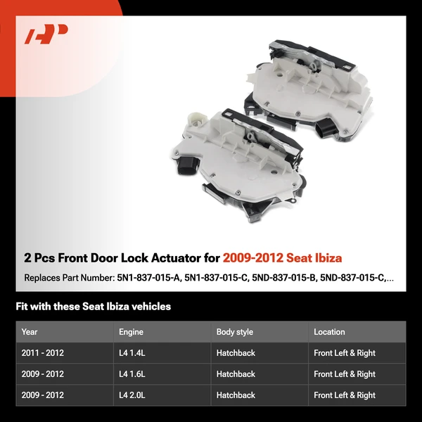 2 Pcs Front Door Lock Actuator for 2009-2012 Seat Ibiza