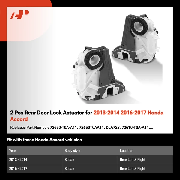 2 Pcs Rear Door Lock Actuator for 2013-2014 2016-2017 Honda Accord