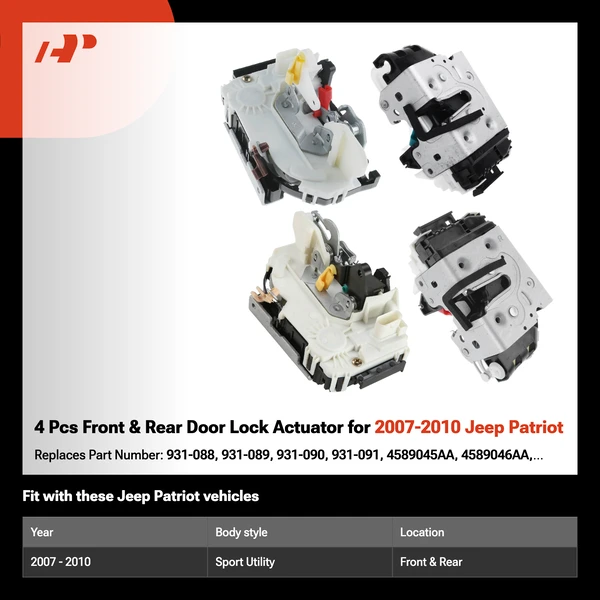 4 Pcs Front & Rear Door Lock Actuator for 2007-2010 Jeep Patriot