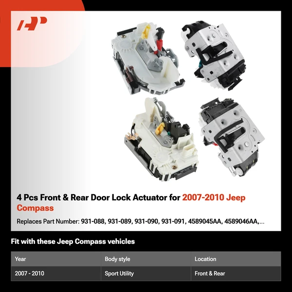 4 Pcs Front & Rear Door Lock Actuator for 2007-2010 Jeep Compass