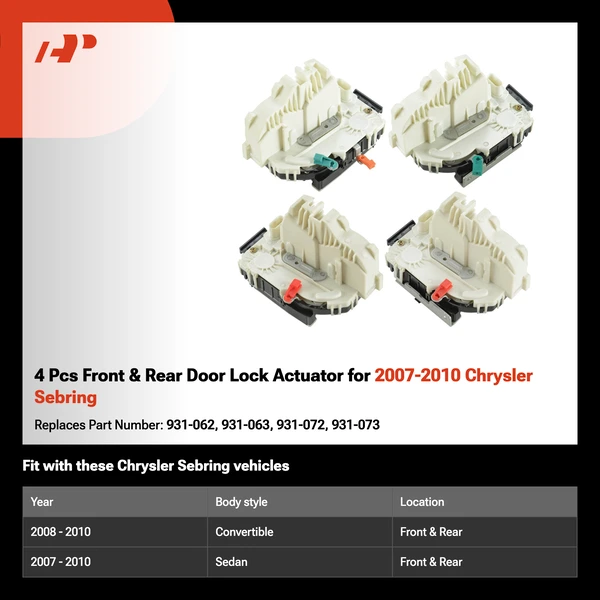 4 Pcs Front & Rear Door Lock Actuator for 2007-2010 Chrysler Sebring