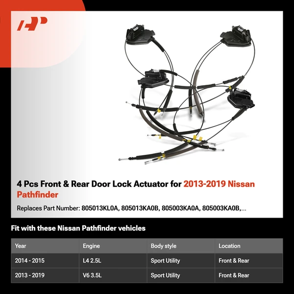 4 Pcs Front & Rear Door Lock Actuator for 2013-2019 Nissan Pathfinder