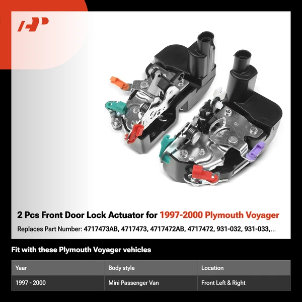 2 Pcs Front Door Lock Actuator for 1997-2000 Plymouth Voyager