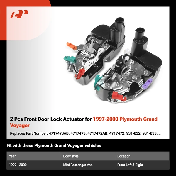 2 Pcs Front Door Lock Actuator for 1997-2000 Plymouth Grand Voyager