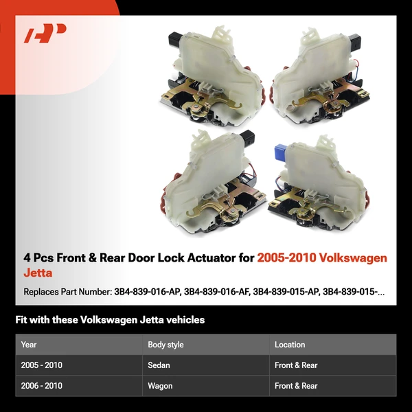 4 Pcs Front & Rear Door Lock Actuator for 2005-2010 Volkswagen Jetta