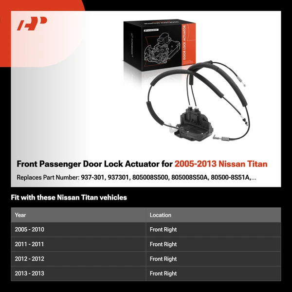 Front Passenger Door Lock Actuator for 2005-2013 Nissan Titan