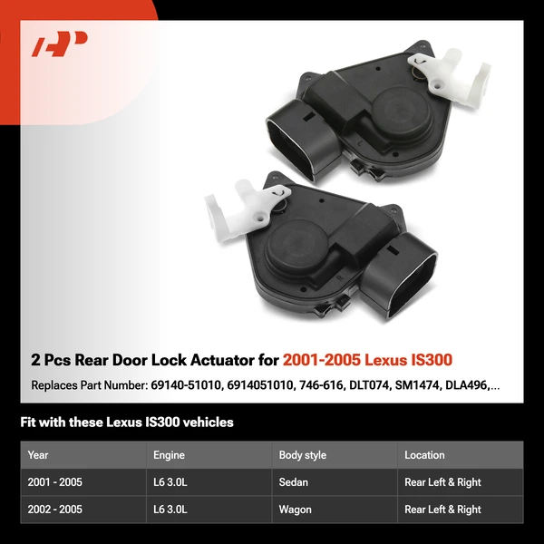 2 Pcs Rear Door Lock Actuator for 2001-2005 Lexus IS300