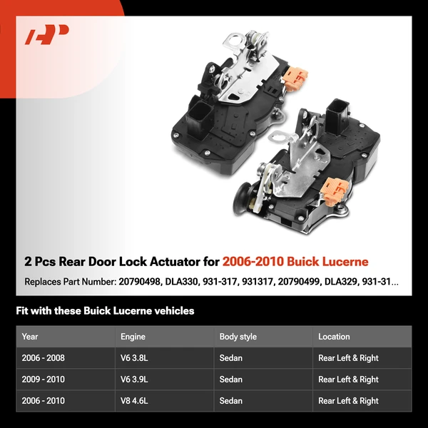2 Pcs Rear Door Lock Actuator for 2006-2010 Buick Lucerne
