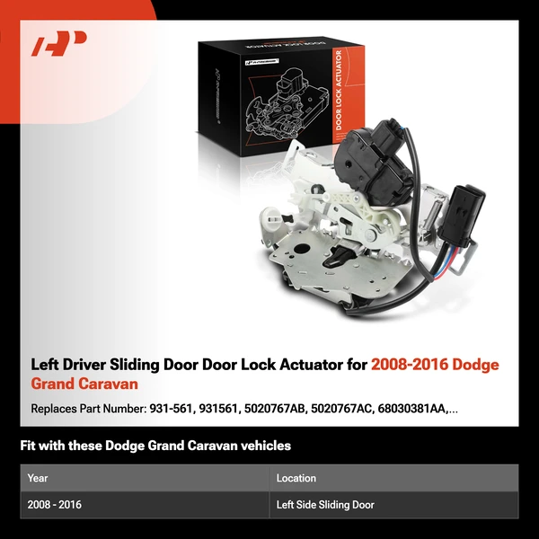 Left Driver Sliding Door Door Lock Actuator for 2008-2016 Dodge Grand Caravan