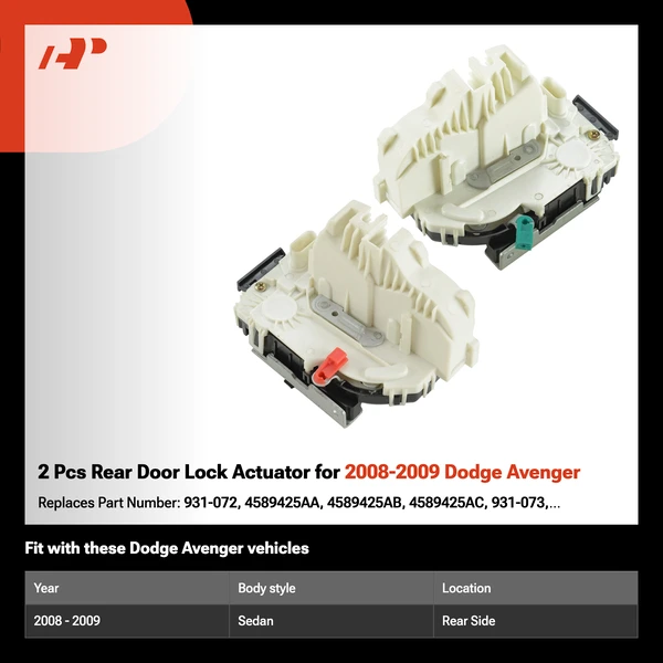 2 Pcs Rear Door Lock Actuator for 2008-2009 Dodge Avenger