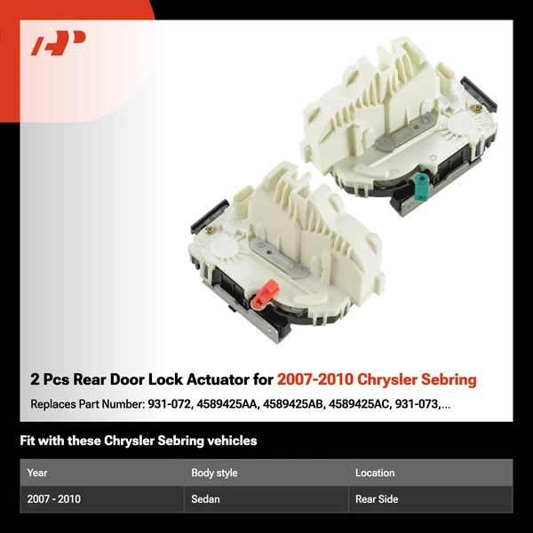 2 Pcs Rear Door Lock Actuator for 2007-2010 Chrysler Sebring
