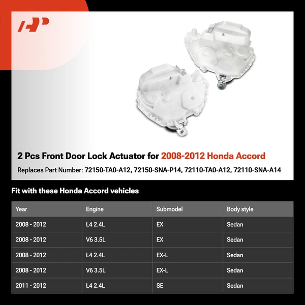 2 Pcs Front Door Lock Actuator for 2008-2012 Honda Accord