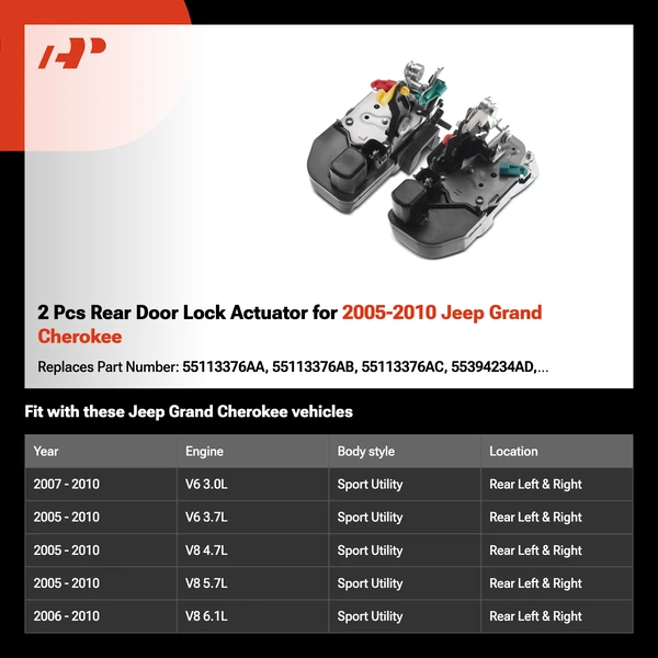 2 Pcs Rear Door Lock Actuator for 2005-2010 Jeep Grand Cherokee
