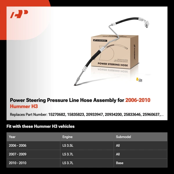 Power Steering Pressure Line Hose Assembly for 2006-2010 Hummer H3