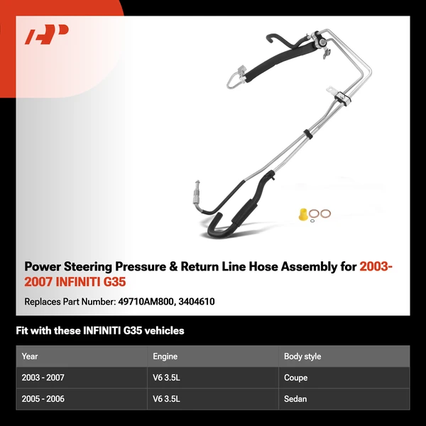 Power Steering Pressure & Return Line Hose Assembly for 2003-2007 INFINITI G35