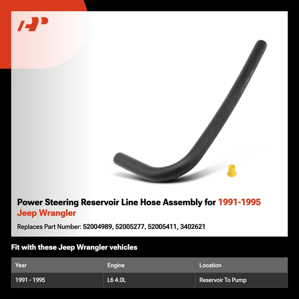 Power Steering Reservoir Line Hose Assembly for 1991-1995 Jeep Wrangler