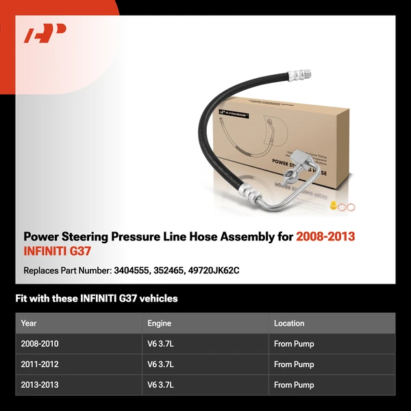 Power Steering Pressure Line Hose Assembly for 2008-2013 INFINITI G37