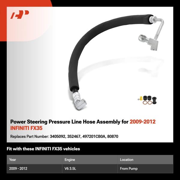 Power Steering Pressure Line Hose Assembly for 2009-2012 INFINITI FX35