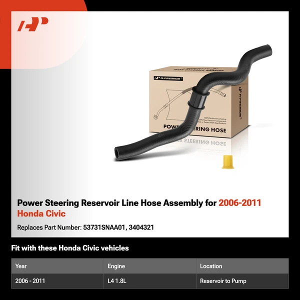 Power Steering Reservoir Line Hose Assembly for 2006-2011 Honda Civic