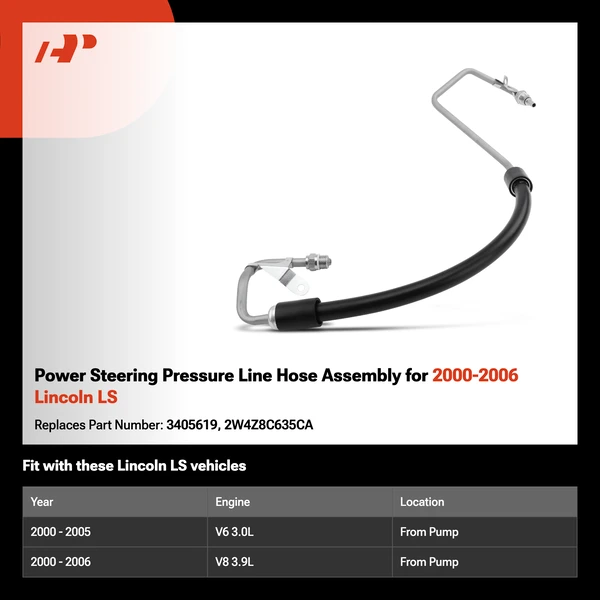 Power Steering Pressure Line Hose Assembly for 2000-2006 Lincoln LS
