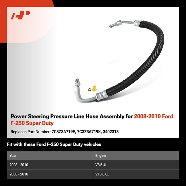 Power Steering Pressure Line Hose Assembly for 2008-2010 Ford F-250 Super Duty