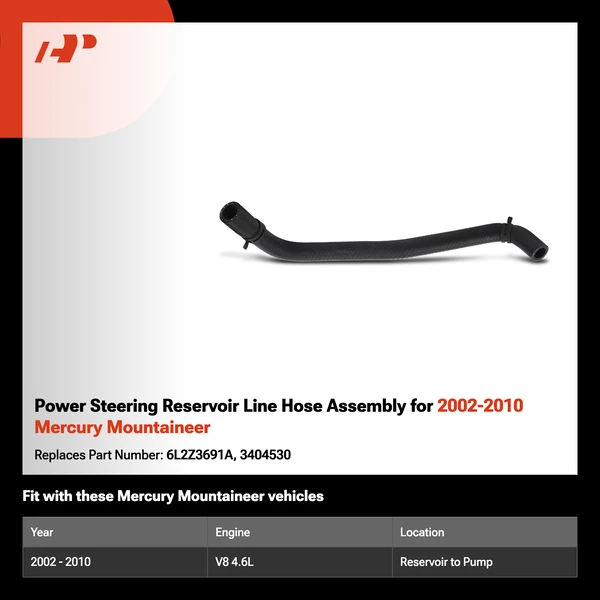 Power Steering Reservoir Line Hose Assembly for 2002-2010 Mercury Mountaineer