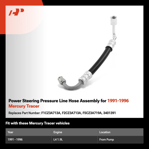 Power Steering Pressure Line Hose Assembly for 1991-1996 Mercury Tracer
