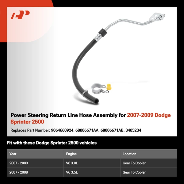 Power Steering Return Line Hose Assembly for 2007-2009 Dodge Sprinter 2500