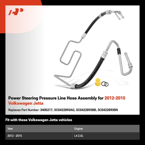 Power Steering Pressure Line Hose Assembly for 2012-2015 Volkswagen Jetta