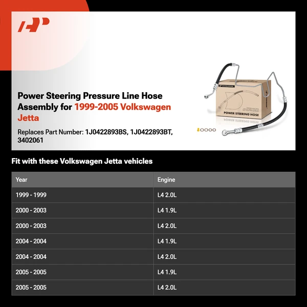 Power Steering Pressure Line Hose Assembly for 1999-2005 Volkswagen Jetta