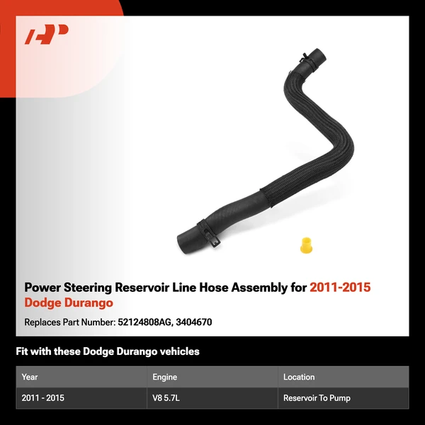 Power Steering Reservoir Line Hose Assembly for 2011-2015 Dodge Durango