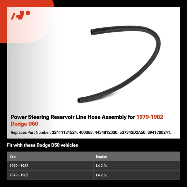 Power Steering Reservoir Line Hose Assembly for 1979-1982 Dodge D50