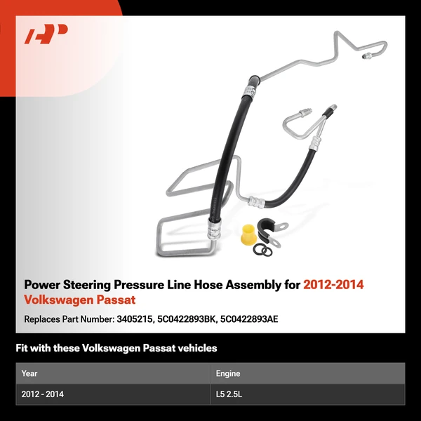Power Steering Pressure Line Hose Assembly for 2012-2014 Volkswagen Passat