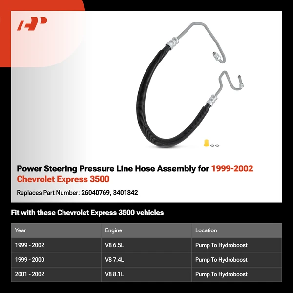 Power Steering Pressure Line Hose Assembly for 1999-2002 Chevrolet Express 3500