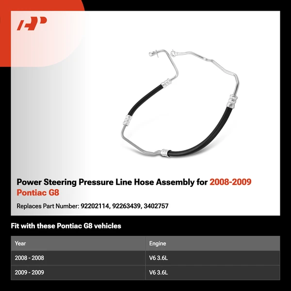 Power Steering Pressure Line Hose Assembly for 2008-2009 Pontiac G8