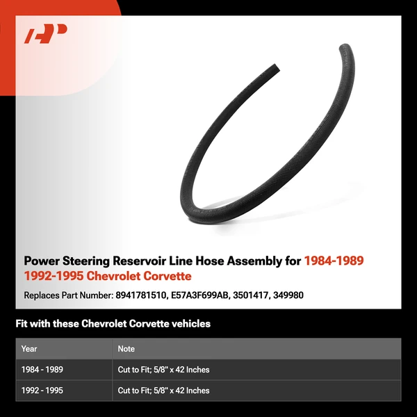 Power Steering Reservoir Line Hose Assembly for 1984-1989 1992-1995 Chevrolet Corvette