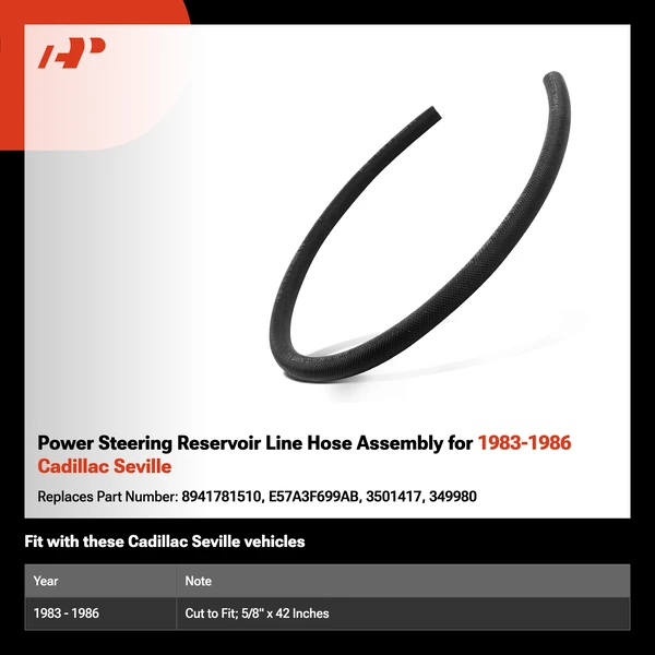 Power Steering Reservoir Line Hose Assembly for 1983-1986 Cadillac Seville