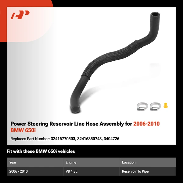 Power Steering Reservoir Line Hose Assembly for 2006-2010 BMW 650i