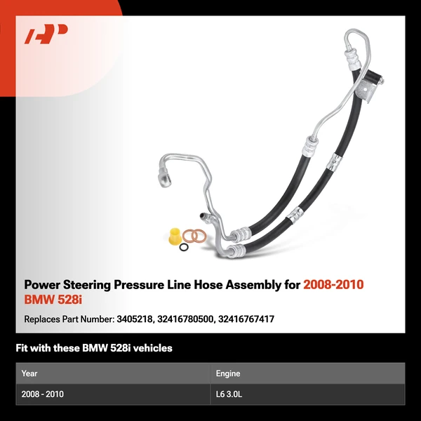 Power Steering Pressure Line Hose Assembly for 2008-2010 BMW 528i